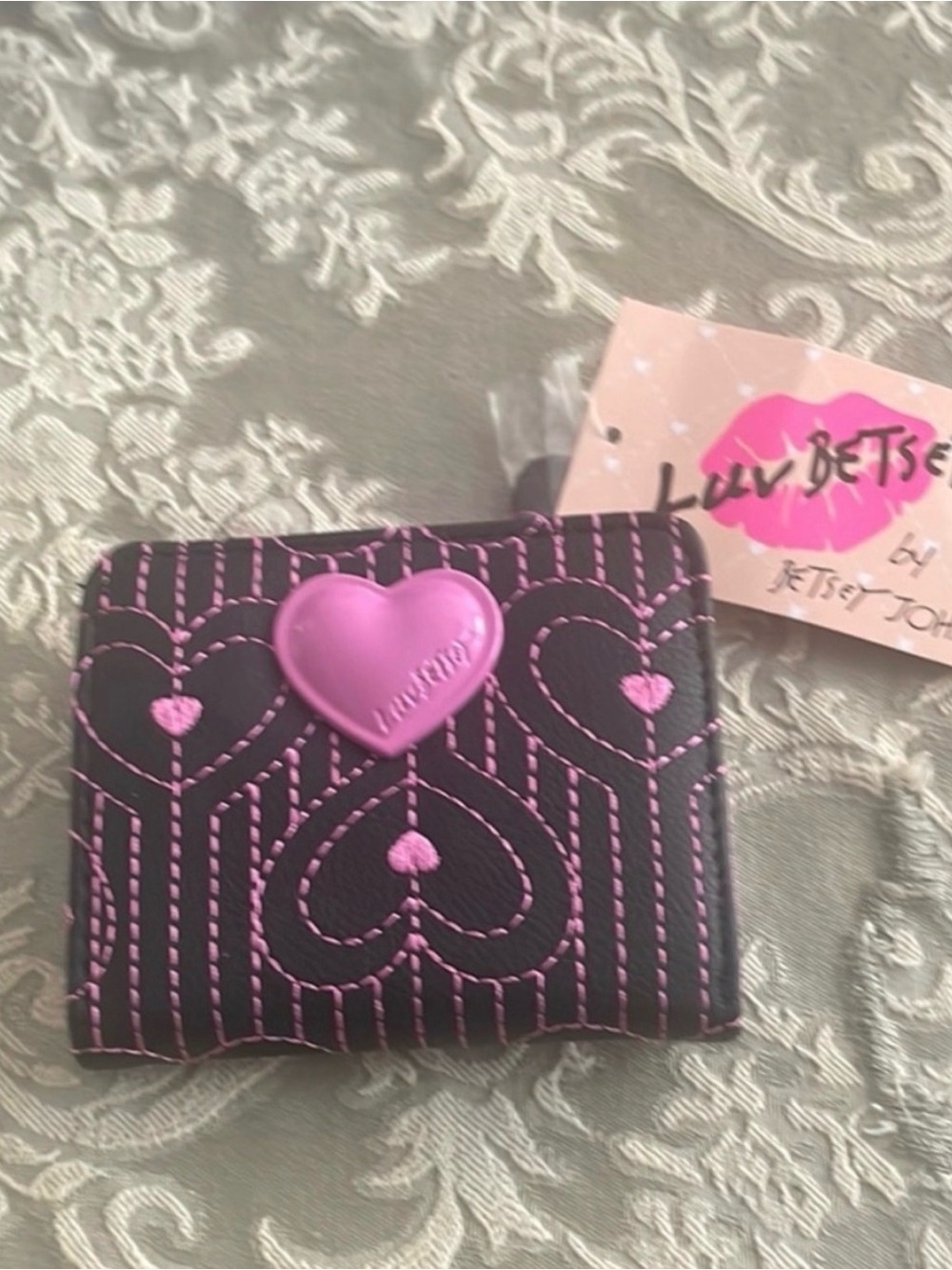 Betsey Johnson Pink and Black Heart Card Holder